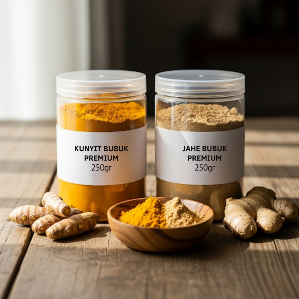 

Bundling Bubuk Kunyit Premium 100gr / 250gr | Jahe, Sereh, Laos | Jamu Herbal Tradisional Bubuk Rempah Organik