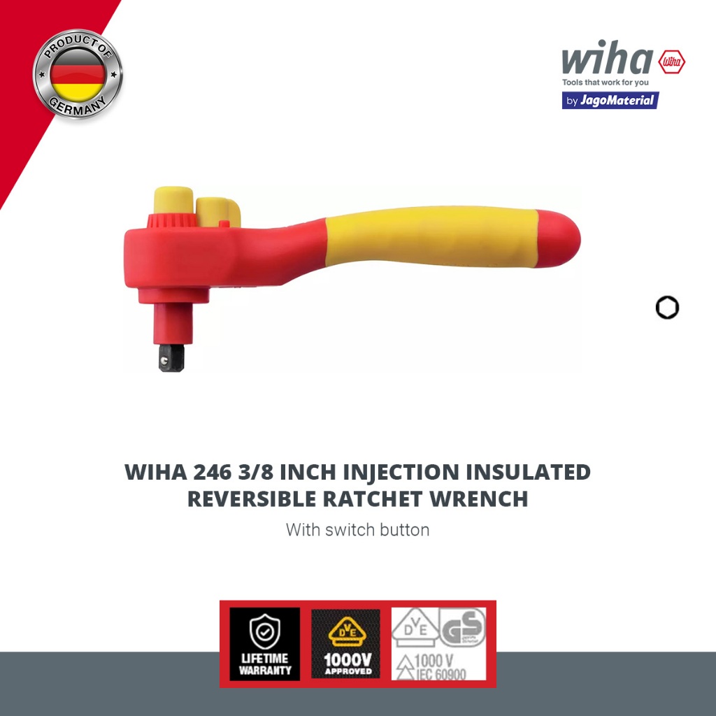Wiha 246 3/8" Injection Insulated Reversible Ratchet Wrench