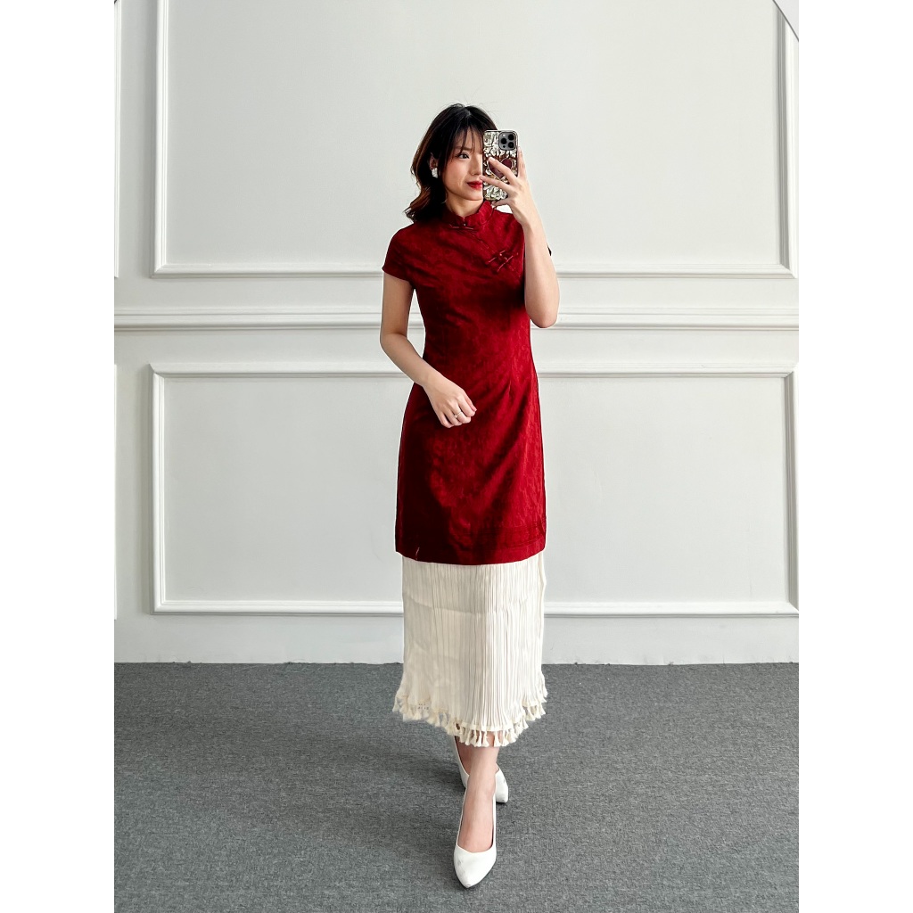 DOLLA - Tao Dress Maroon Cheongsam Maxi Dress