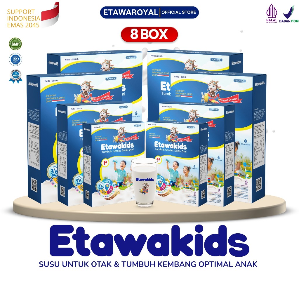 

Etawakids Platinum – Susu Anak dengan Whey Protein & Premix Vitamin - Kemasan 250 gr Paket 8 Box