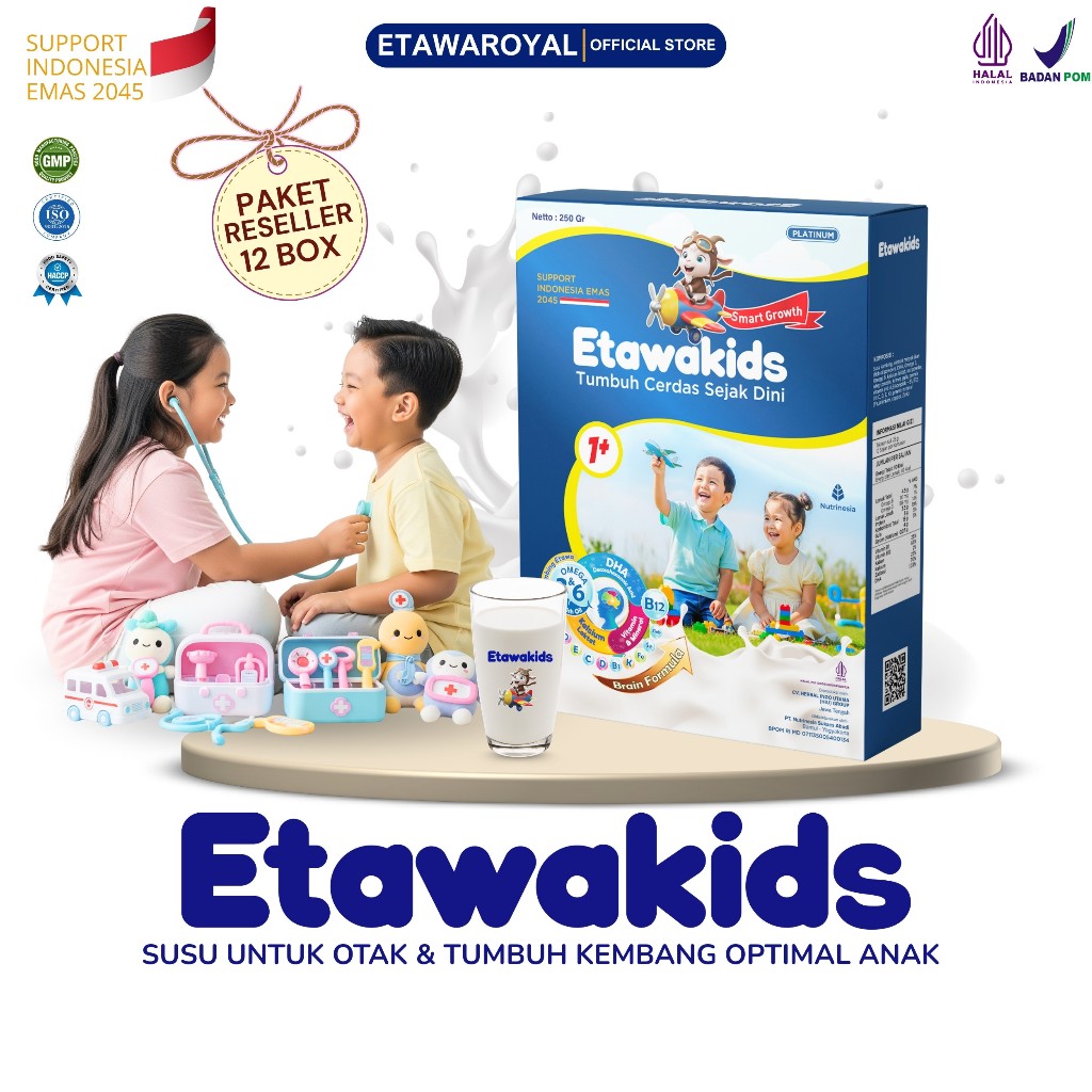 

Susu Etawakids Platinum dengan Vitamin A, B, C, D, E, K untuk Anak Paket 12 Box Kemasan 250gr