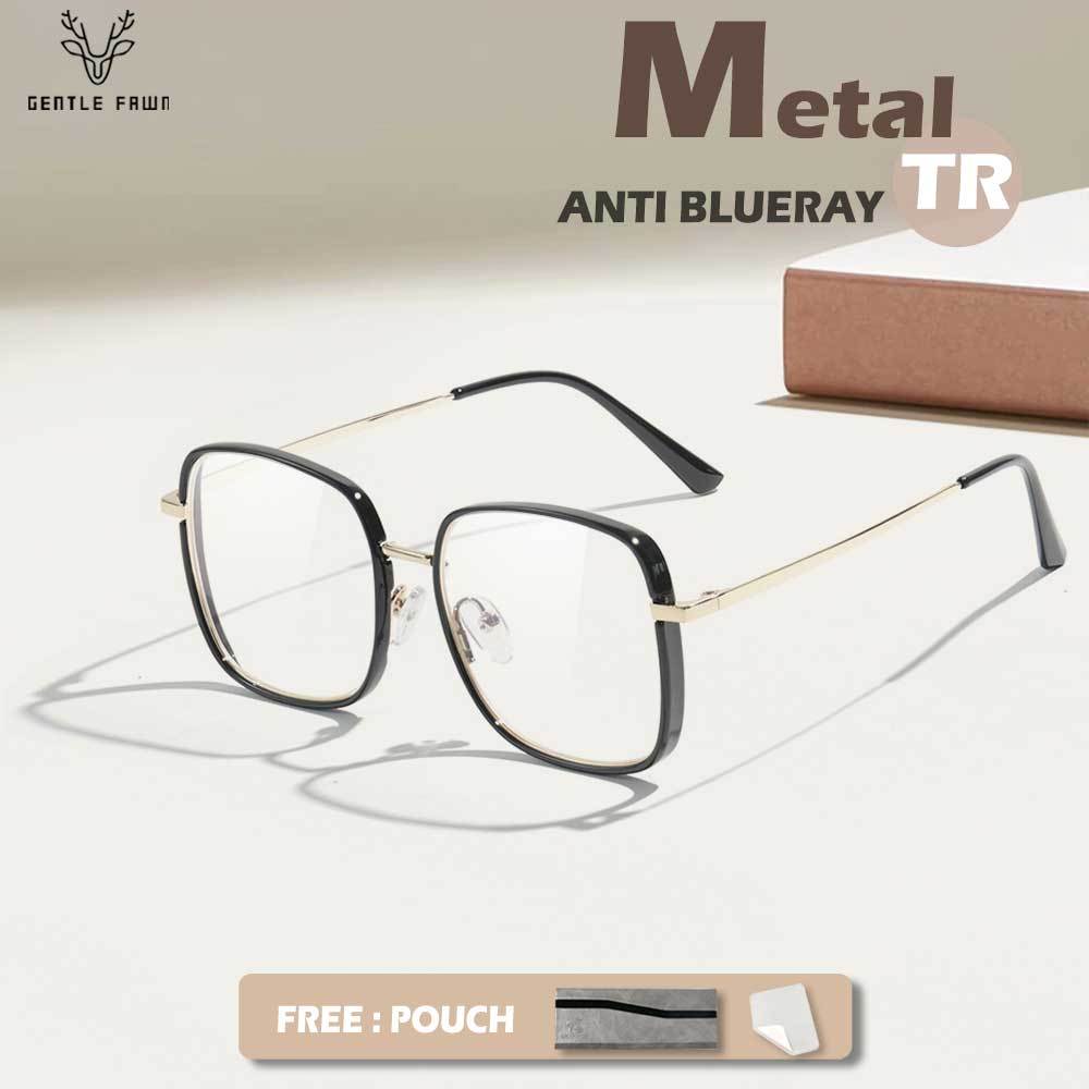 Gentle Fawn Antiradiasi Blueray Bentuk Kotak Bahan TR90+Metal Bisa Minus Fashion Pria Wanita Tren 77