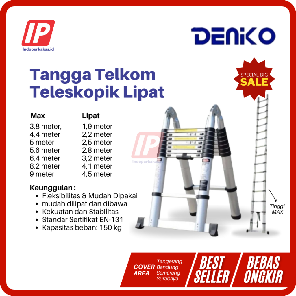 Tangga Teleskopik Double Denko TLB8 – 2x8 Steps Tinggi 5 Meter