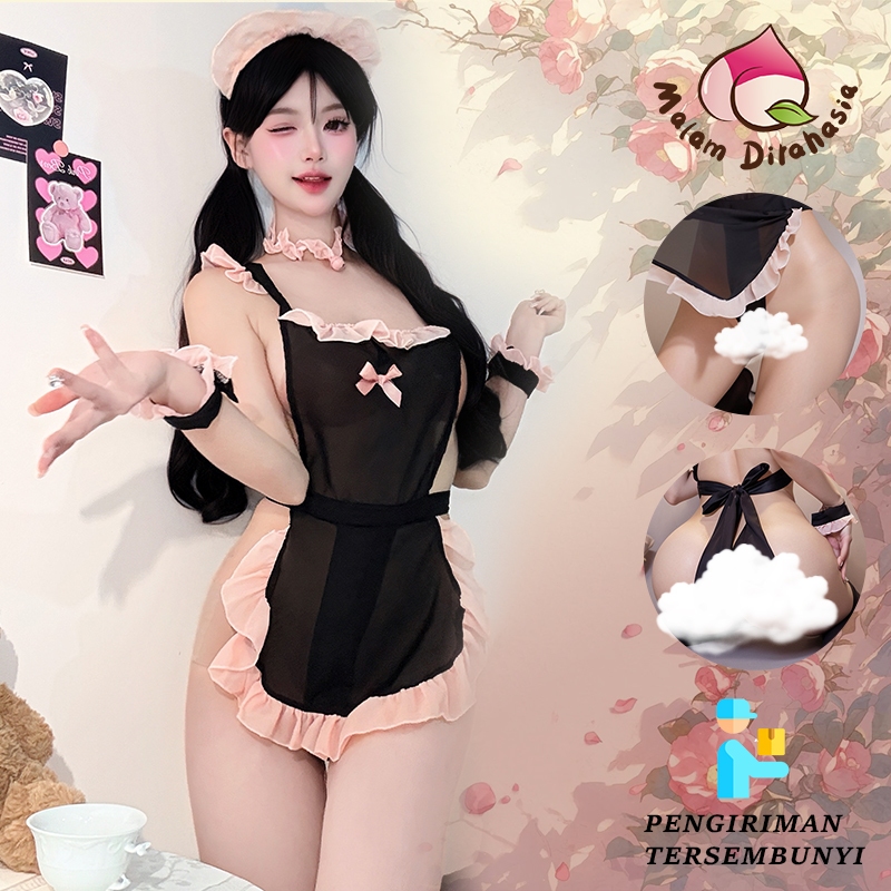 Malam Dirahasia Lingerie Sexy Set Baju Kostum Koki Anime Imut Cosplay Tidur Dress GString