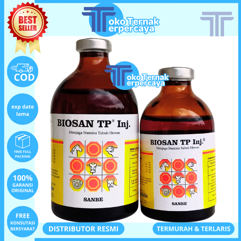 BIOSAN TP INJ 100ML & BIOSAN TP INJ 50ML - Meningkatkan Stamina Daya Tahan Hewan SANBE