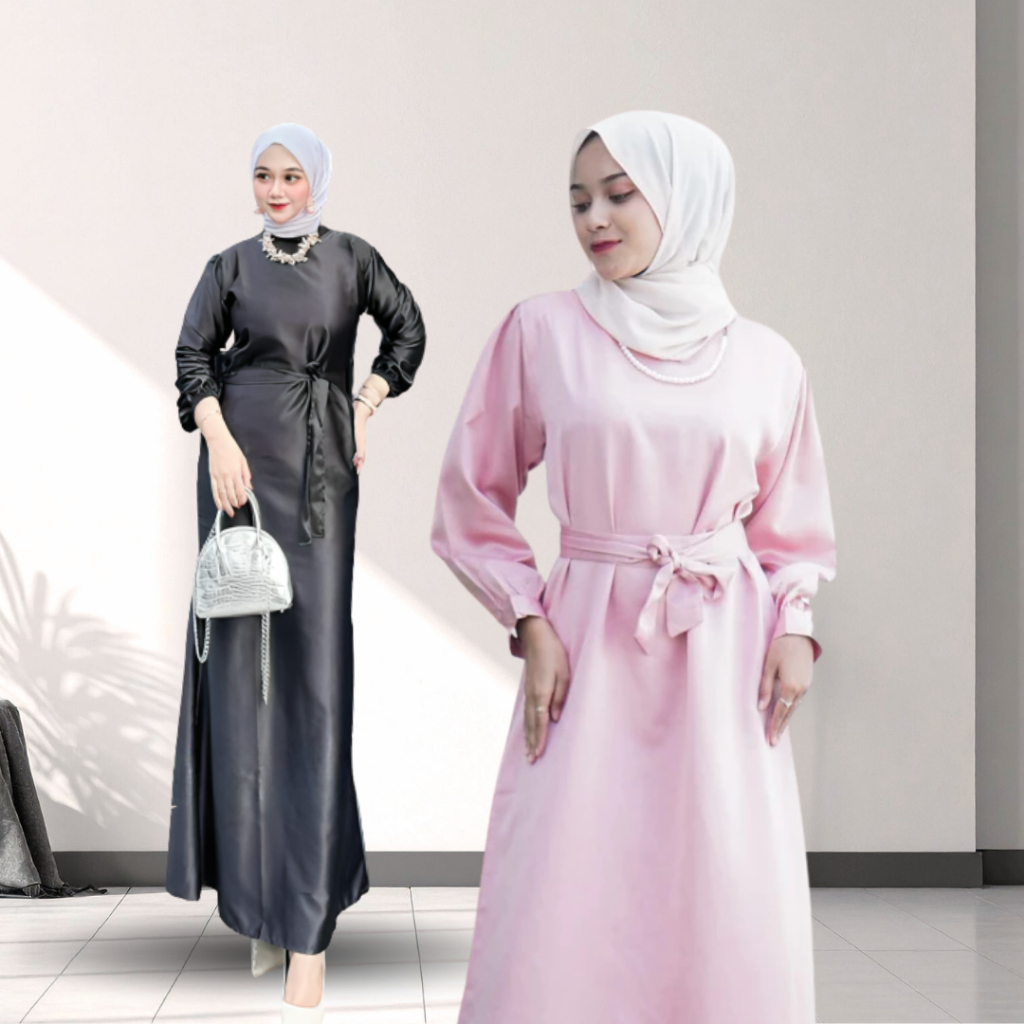 SERAGAM BRIDESMAIDS DRESS KONDANGAN STEFFI SATIN SILK - GAUN PESTA BRIDESMAID FREE BELT LENGAN BALON