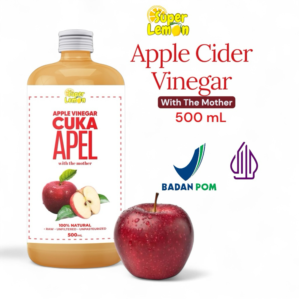 [BPOM] 500ml Cuka Apel With The Mother Pure Apple Cider Vinegar Untuk Diet 100% organic by Super Lemon