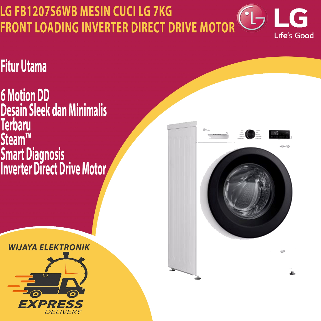 LG FB1207S6WB Mesin Cuci LG 7kg, Front Loading Inverter Direct Drive Motor