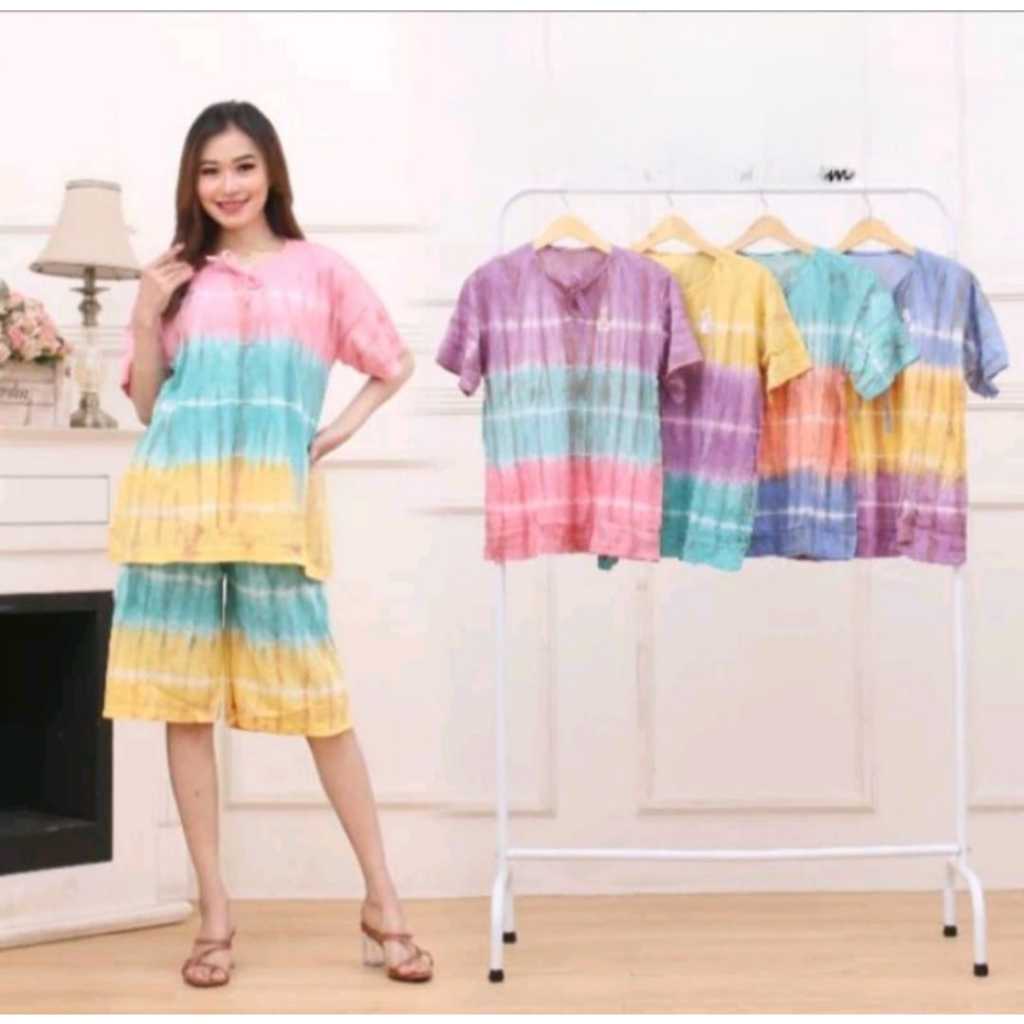 Setelan Kulot Wanita Kaos Tie Dye / One Set Pakaian Wanita