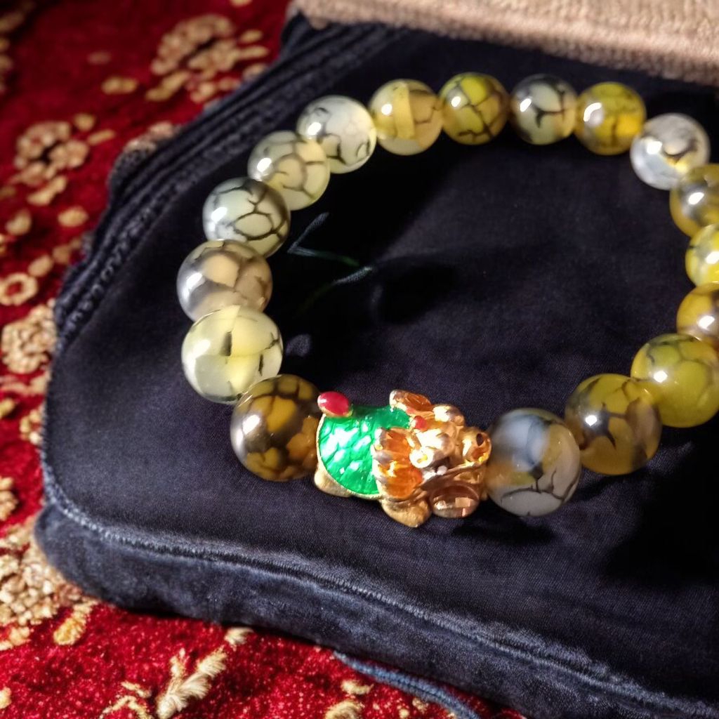 Gelang Pria Wanita Rejeki Lungkui Naga Hijau Emas batu natural sisik naga dragon