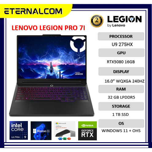 Laptop Gaming Lenovo Legion Pro 7I 16 Oled RTX5080 16GB Ultra 9 275HX 32GB 1TB Windows 11 + OHS + M3