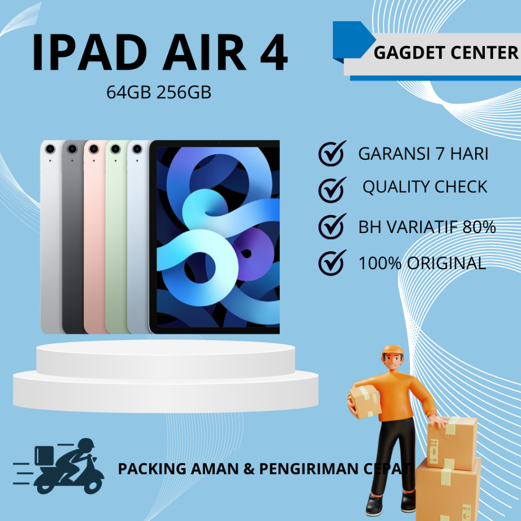 iPad Air 4  64GB 256GB Wifi Cellular Second Original Fullset | GADGET CENTER