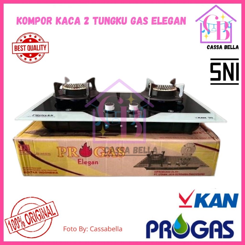 Kompor Kaca Progas 2 Tungku ELEGAN / Kompor Gas Kaca 2 Tungku / Tungku Bisa Di Angkat