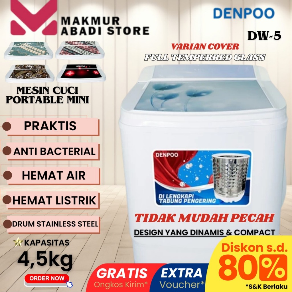 MESIN CUCI PORTABLE DENPOO DW-5 KAPASITAS 4,5 KG MESIN CUCI MINI TERBARU DAN SUPER HEMAT LISTRIK