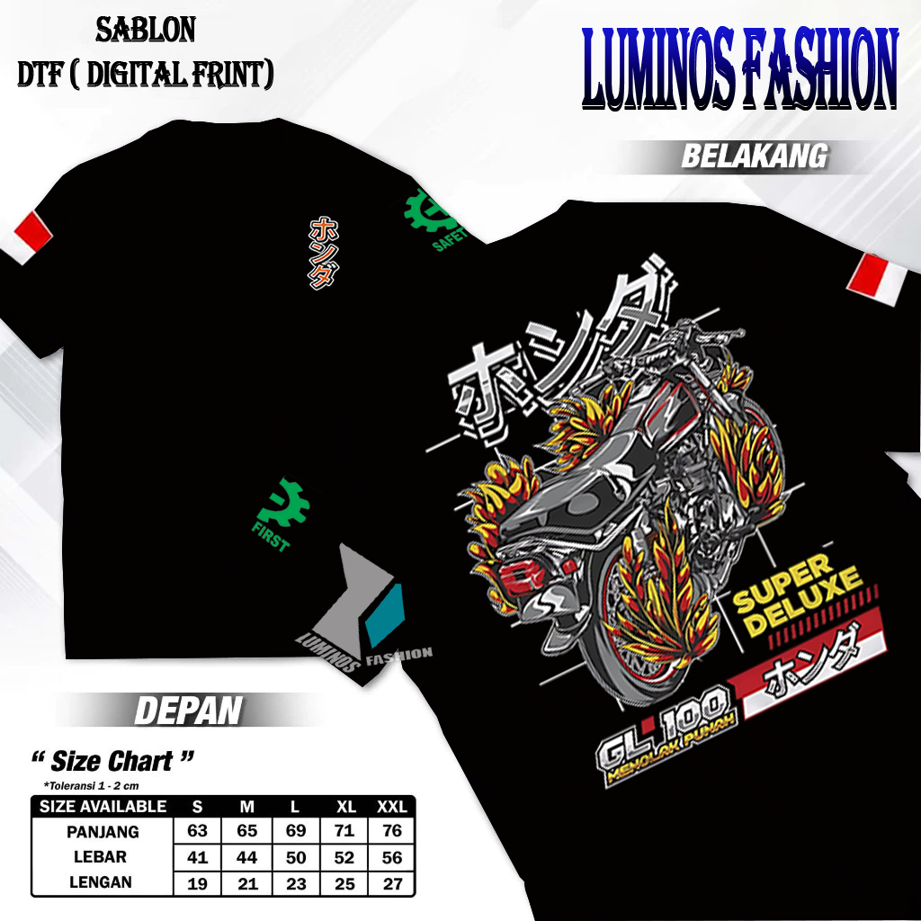 Luminos Fashion12 Kaos Gl100 Racing Street Baju Honda Gl100 Katun Combed 24s