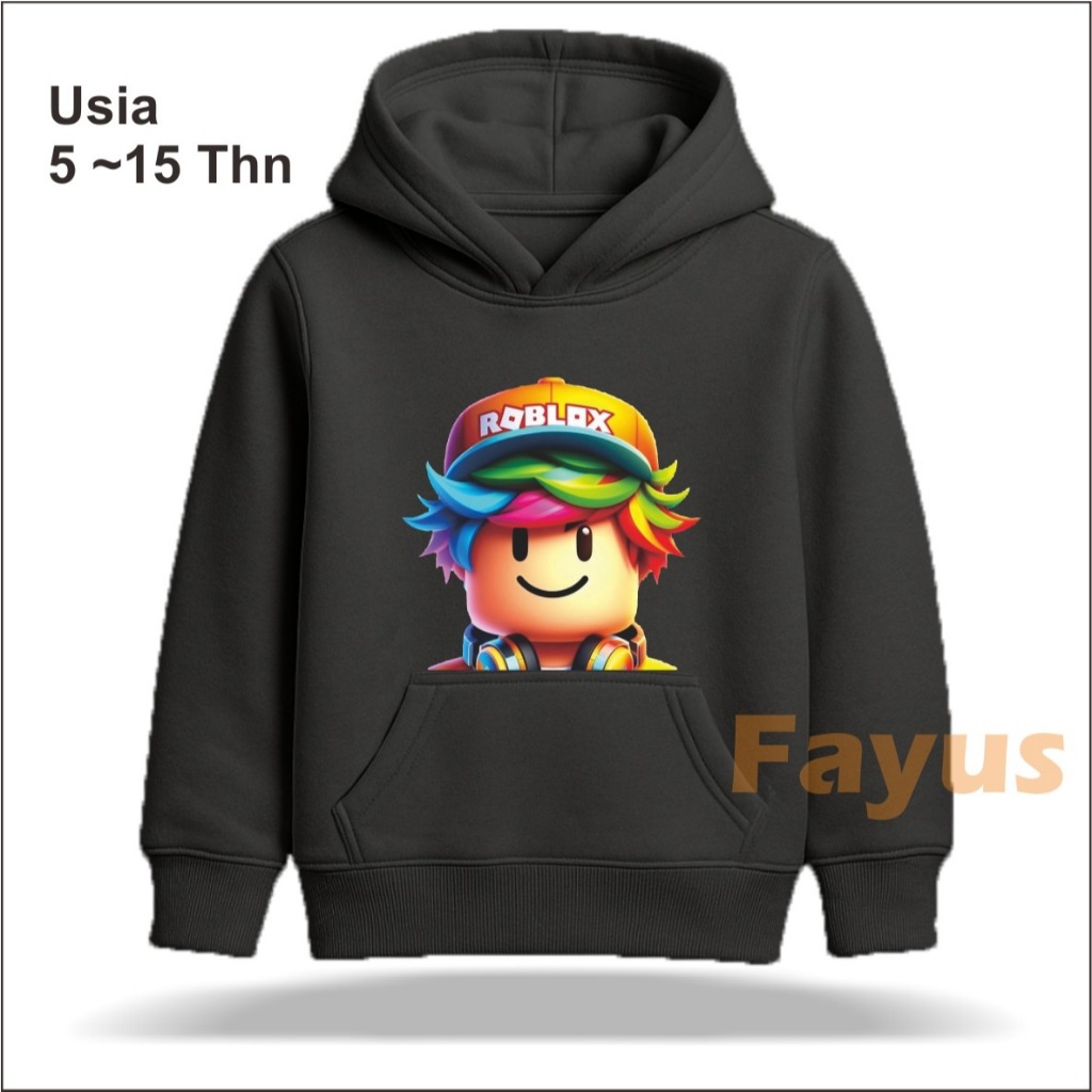 Hoodie Anak Unisex Roblox Boy Warna Abu Hitam | Sweater Hoodie Anak 6-15 Tahun