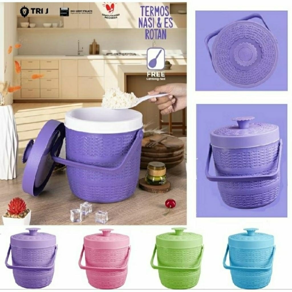 Termos Nasi atau Termos ES Mini Motif Rotan Tahan Panas&Dingin Free Centong/Ice&Rice Bucket Mini