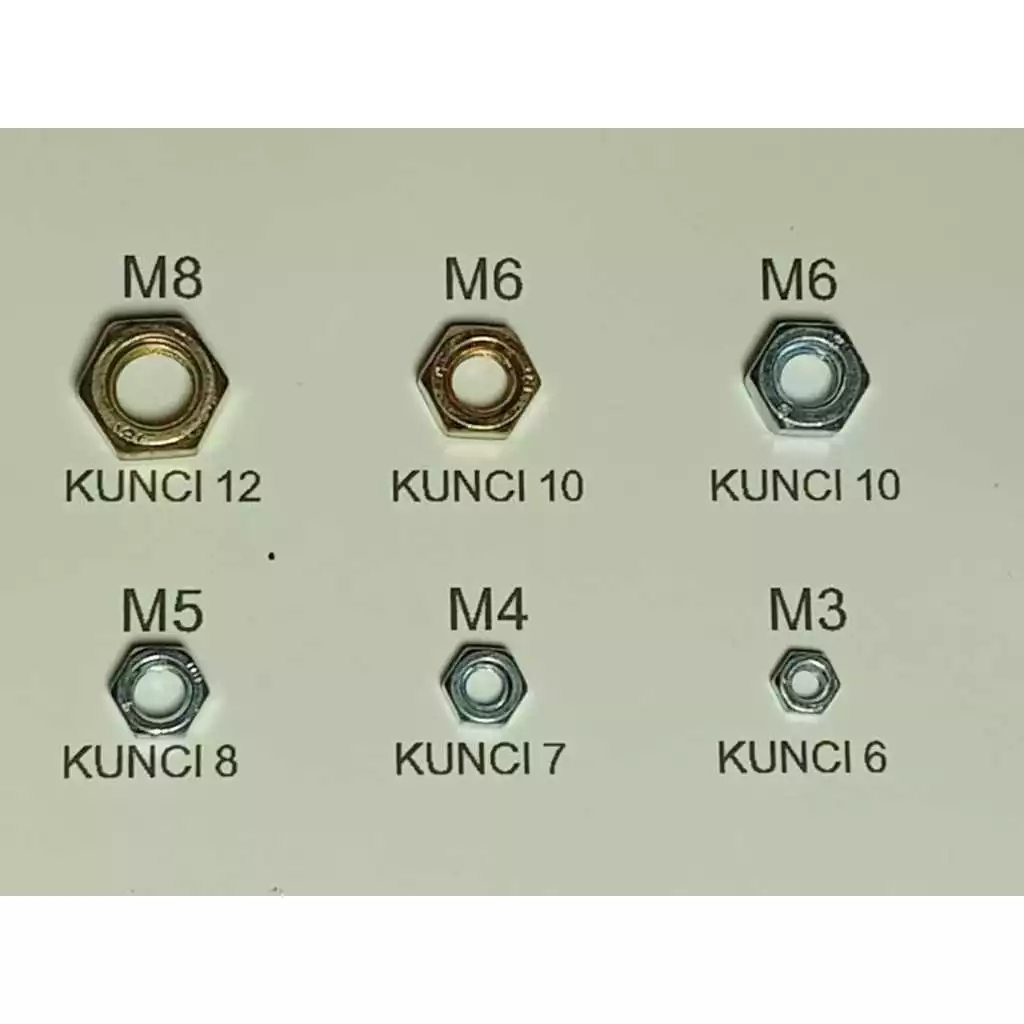 Mur M8 M6 M5 M4 M3, mur ring Kunci 12 10 8 7 6, mur Kuning & Putih Hexagon, MUR saja