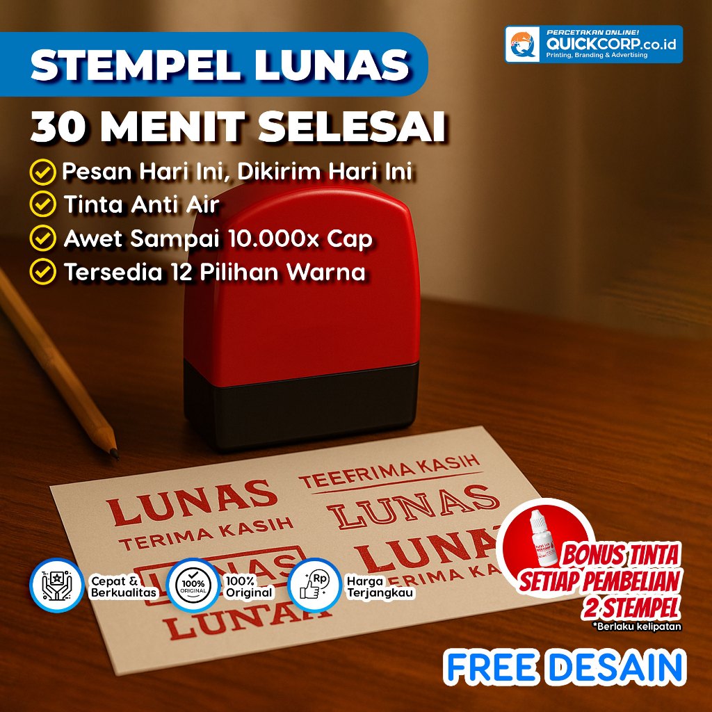 

Stempel Lunas Otomatis - Stempel Lunas Tinta Merah Custom Ukuran Praktis Awet dan Tahan Lama