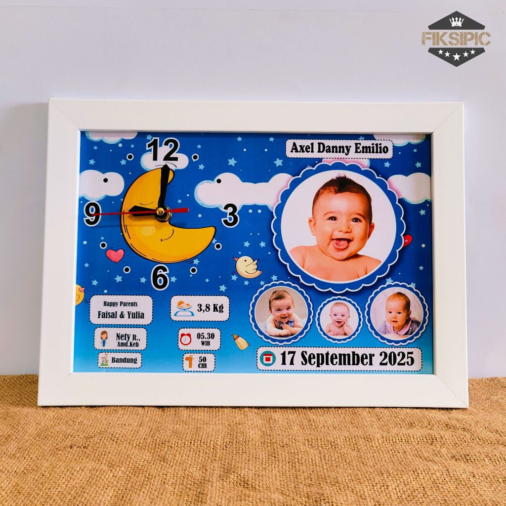 Bingkai Biodata Bayi Jam Dinding Custom Kado Bayi Lahir Newborn 1 Hari Jadi Biografi Anak l Fiksipic