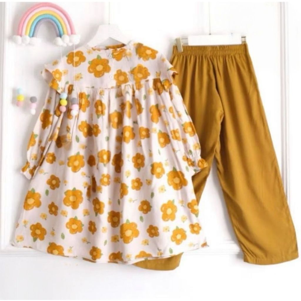 SANIA SET RAYON KOMBINASI CRINKLE M L XL XXL KIDS 7-15 TAHUN // ONE SET ANAK RAYON // SETELAN ANAK /