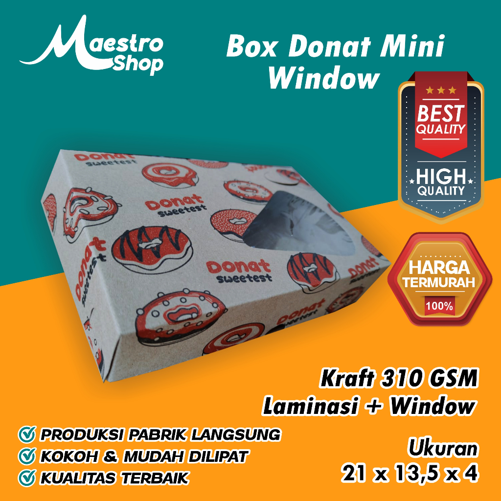 

Box Dus Donat Mini Motif Kraft | Isi 6 | 21x13,5x4 | Window + Laminasi PE Anti Minyak