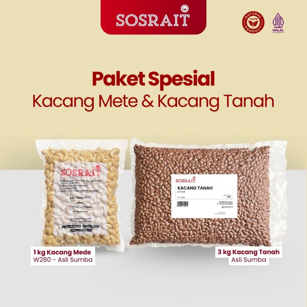

Sosrait Paket Kacang Mete W280 1Kg & Kacang Tanah 3Kg