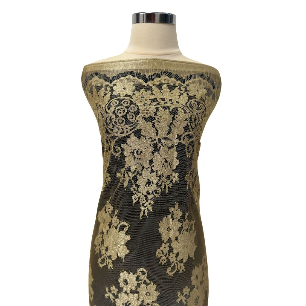 Brokat bahan kain semi perancis gold glossy metalik kebaya pengantin batak rose