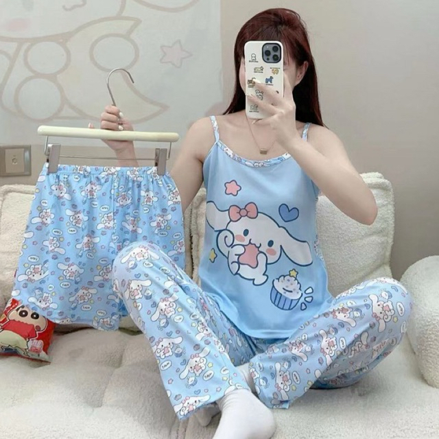 SETELAN 3IN1 SINGLET WANITA IMPORT - BAJU TIDUR 2 CELANA TERLARIS