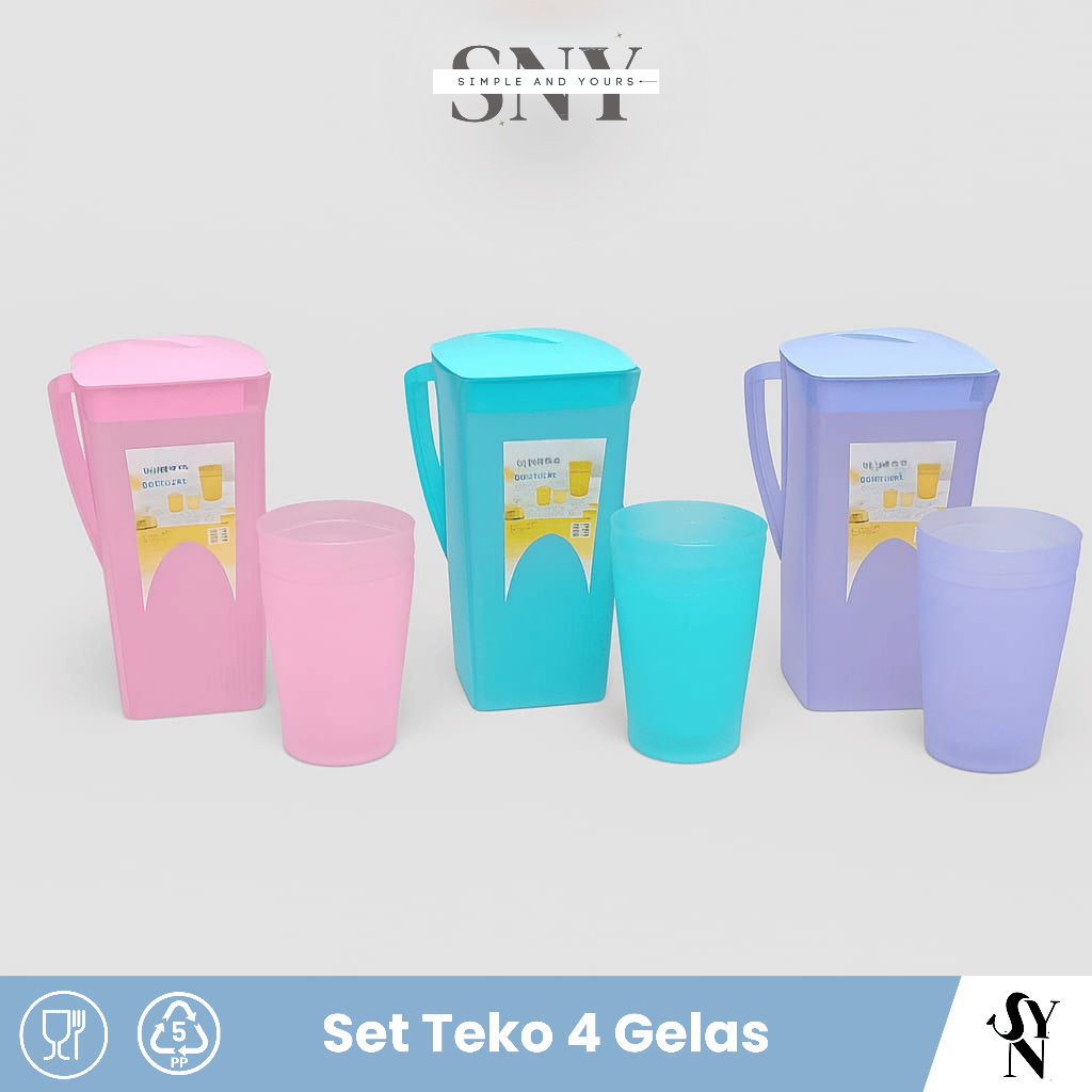 Set Teko Gelas / Eskan Mini Picnic Set 4 Gelas Plastik Lemony
