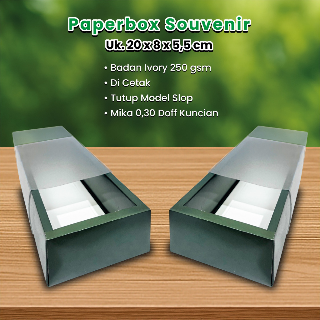 

Box Souvenir Uk. 20 x 8 x 5.5 Badan Hijau + Slop Doff Tebal 0.30 Kuncian