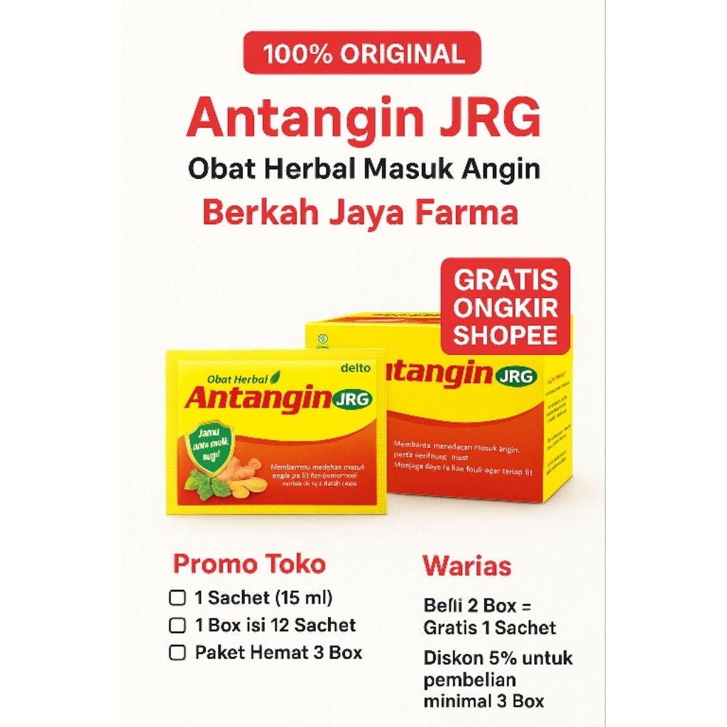 

Antangin JRG Obat Herbal Masuk Angin – / Box | Antangin Murah | Antangin Exp 2027 | Beli 2box gratis 1 sachet