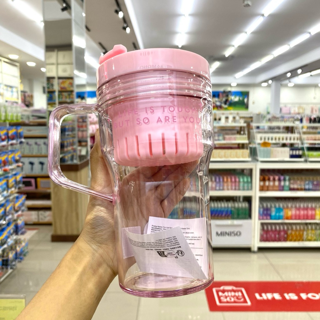 Miniso Pink Gold Series Tumbler With Handle 720ml / Botol Minum