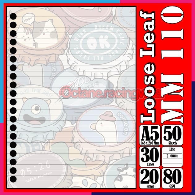 

Loose leaf Kertas binder A5 Isi 50 Lembar karakter Makanan Minuman lucu kartun lucu Kertas binder autestic autestik Estetik Buku Refil isi ulang lucu warna warni bergambar garis Polos Repil Vol-1