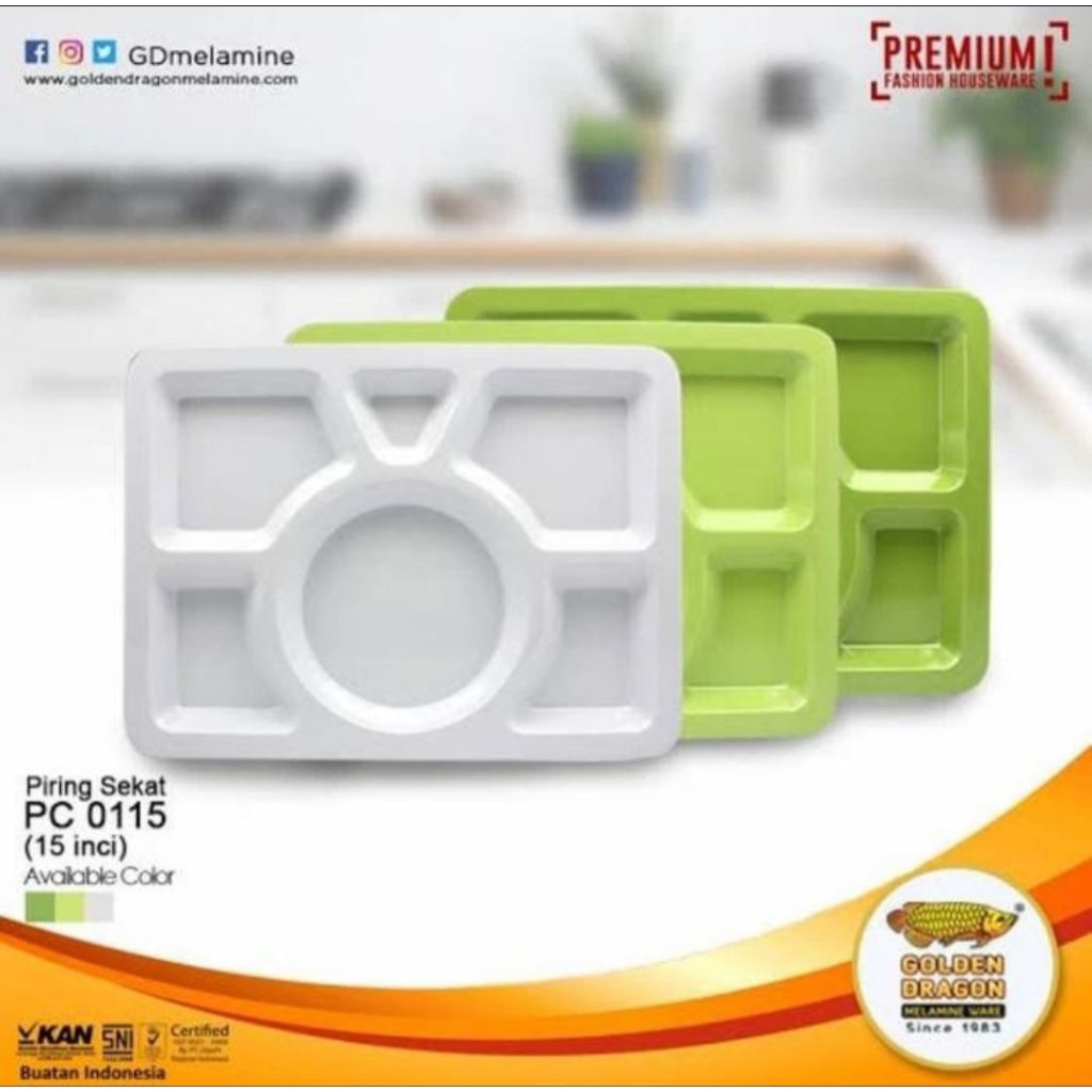 Piring Makan | Nampan Sekat 6 Melamin 15 Inch Golden Dragon PC0115
