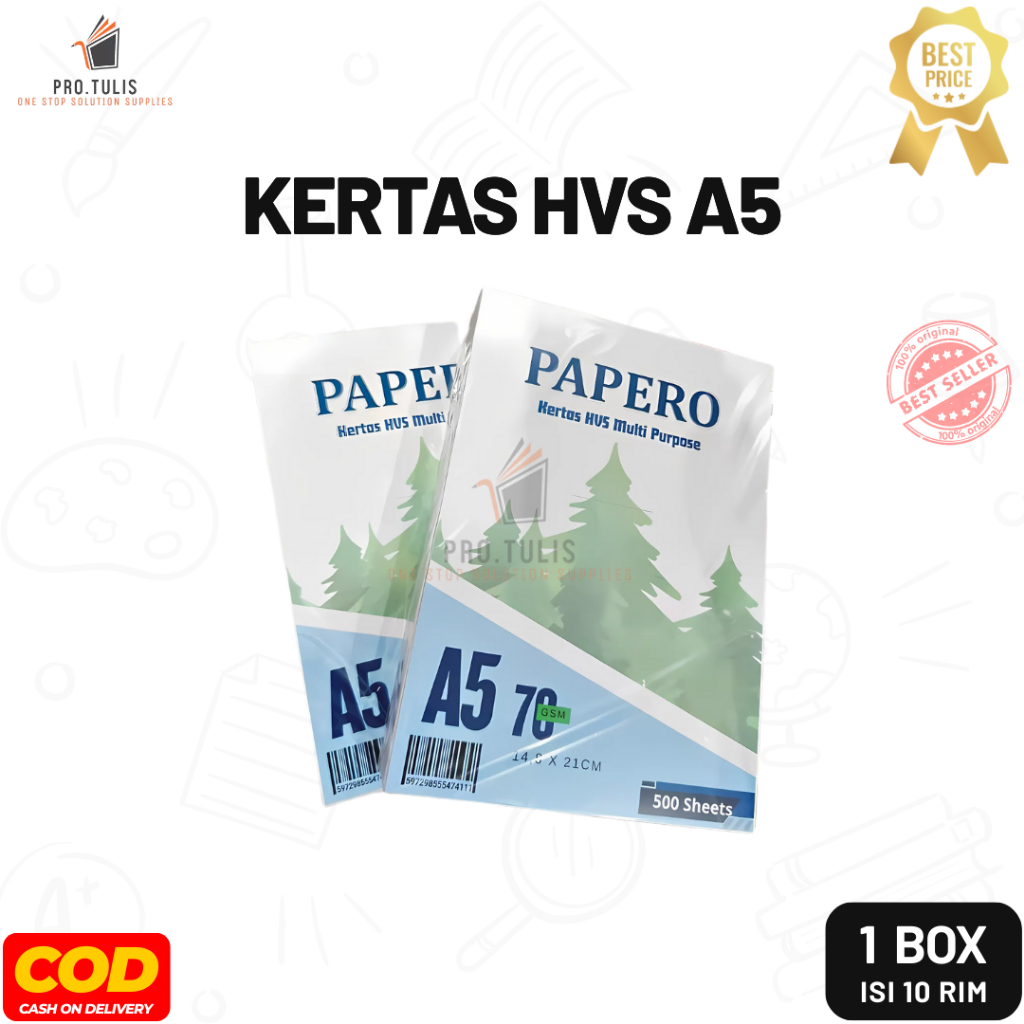 

(10 Rim) Kertas HVS PAPERO A5 70gsm Print / Fotokopi. ProTulis