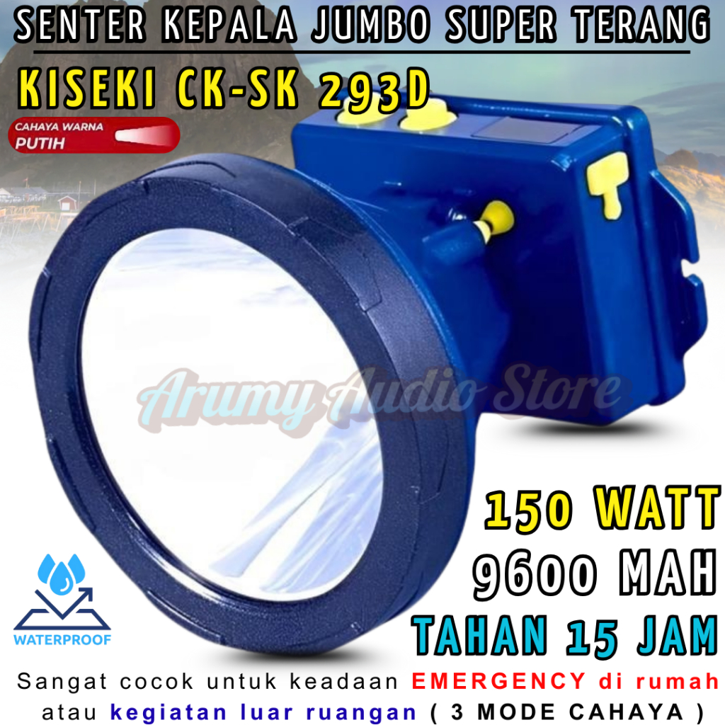 Senter Kepala Sinar Putih Dengan Led Super Terang 150 Watt Kiseki Ck-Sk293d | Senter Kepala Indikato
