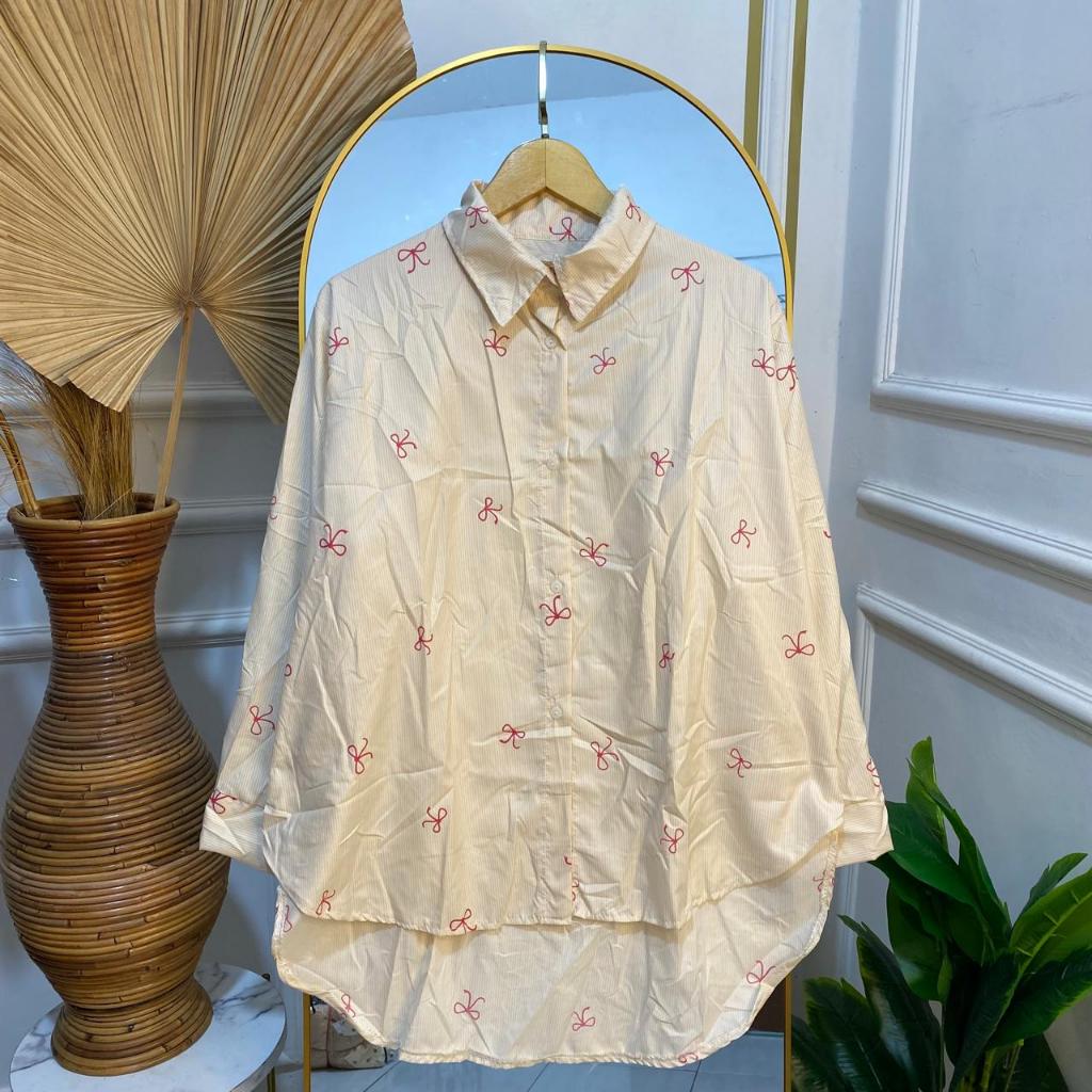 Shabhira Shirt Kemeja Oversize Wanita Lengan Panjang / Blus Katun Salur Motif Wanita