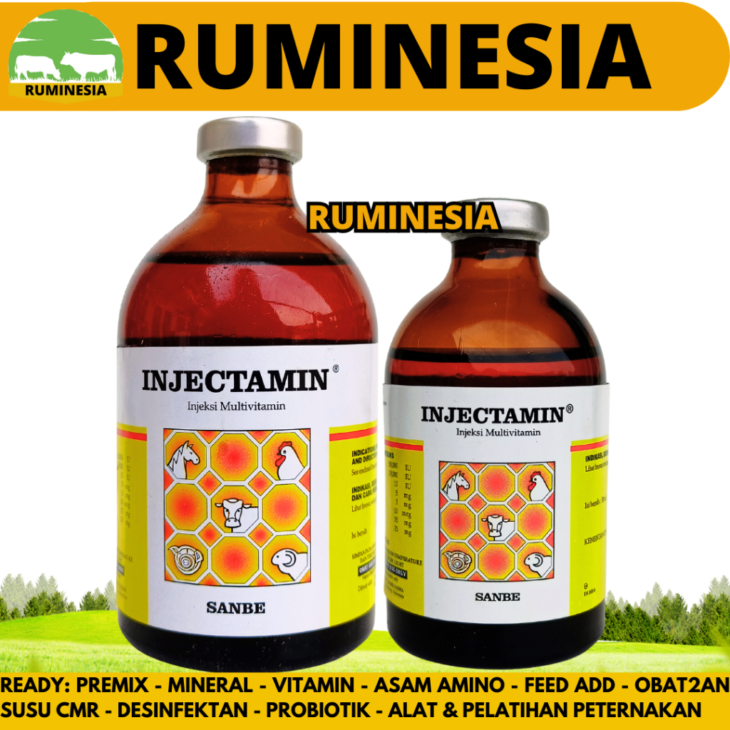 PROMO INJECTAMIN 50 ML & INJECTAMIN 100ML SANBE - Multivitamin Hewan Dosis Tinggi Ternak Sapi