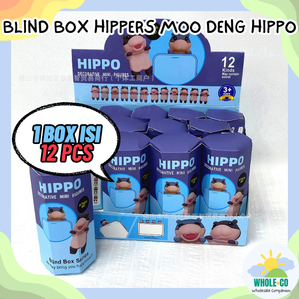 (1 Box Isi 12 Pcs) Blind Box Hippers Hippo Moo Deng Premium Mini Figures Viral Hewan Kuda Nil Myster