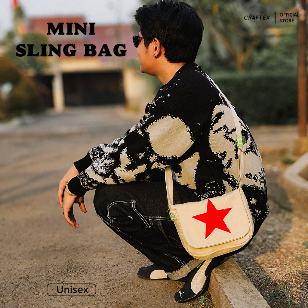 HOT SALE TAS SELEMPANG MINI KANVAS UNISEX HITAM PUTIH