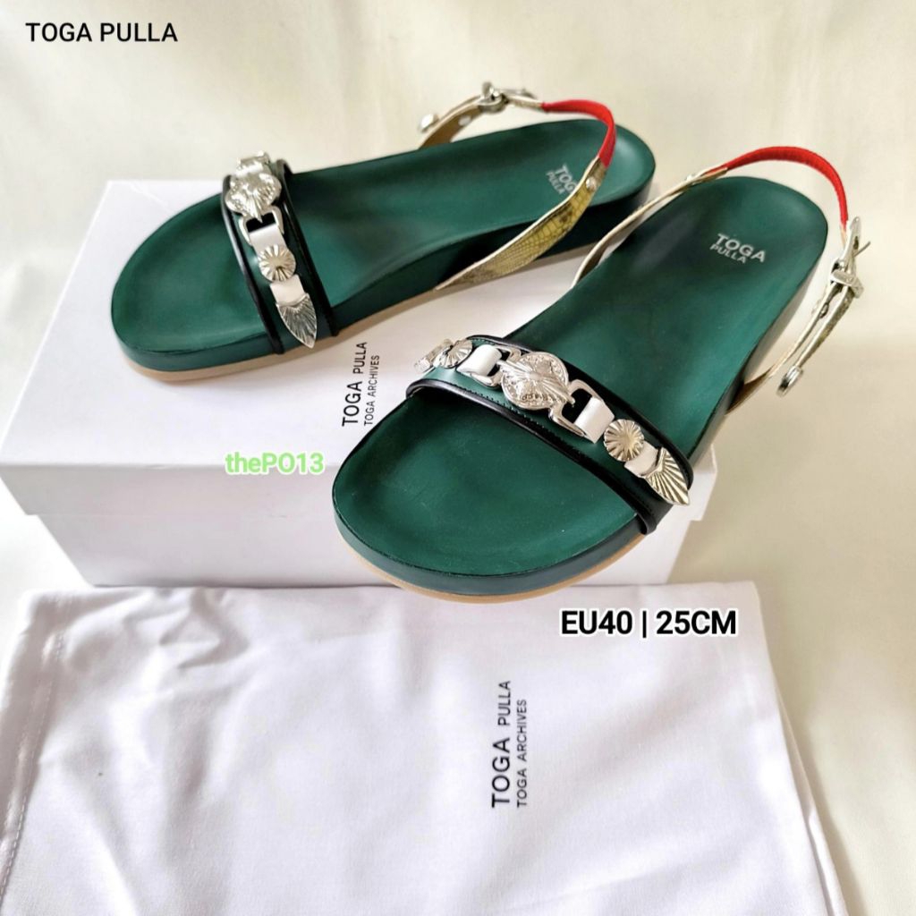 TOGA PULLA ARCHIVES METAL BUCKLES SLINGBACK SANDAL GREEN AUTHENTIC 100% BNIB