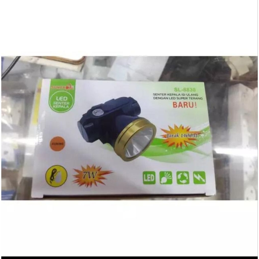 Senter Kepala + Korek Api Sunpro 7Watt SL 8838 Pencetan ON OFF Free Lampu Emergency SL-8838 7Watt