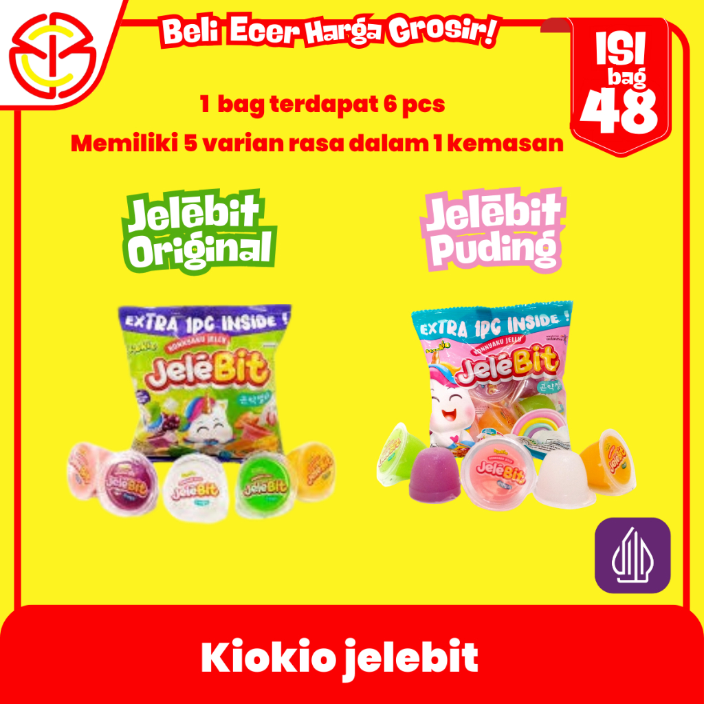 

Jelebit Kiokio Snack Original & Puding – 1 Dus Isi 48 Bag (1 Bag Isi 6 Pcs, 1 Pcs 5 Biji) Halal