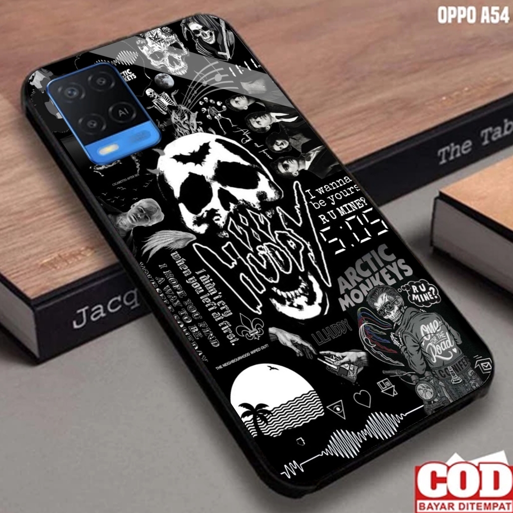 Softcase Glass Oppo A54  - Softcase Motif AESTHETIC HITAM - Softcase Glossy - Softcase Glass - Softc