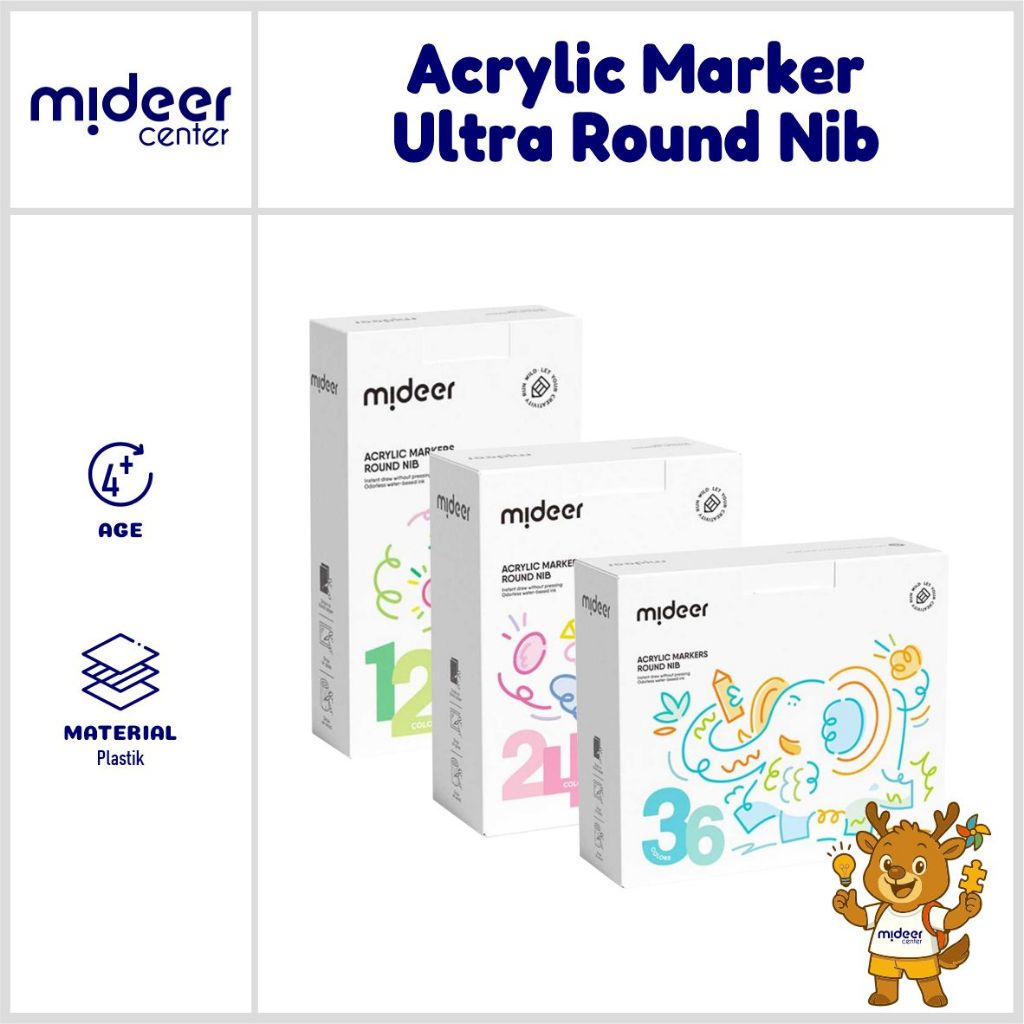 

MIdeer Acrylic Marker Ultra Round Nib Paint Marker 6-60 Warna Permanen DIY Pen Kelir Akrilik Stationery Set Menggambar