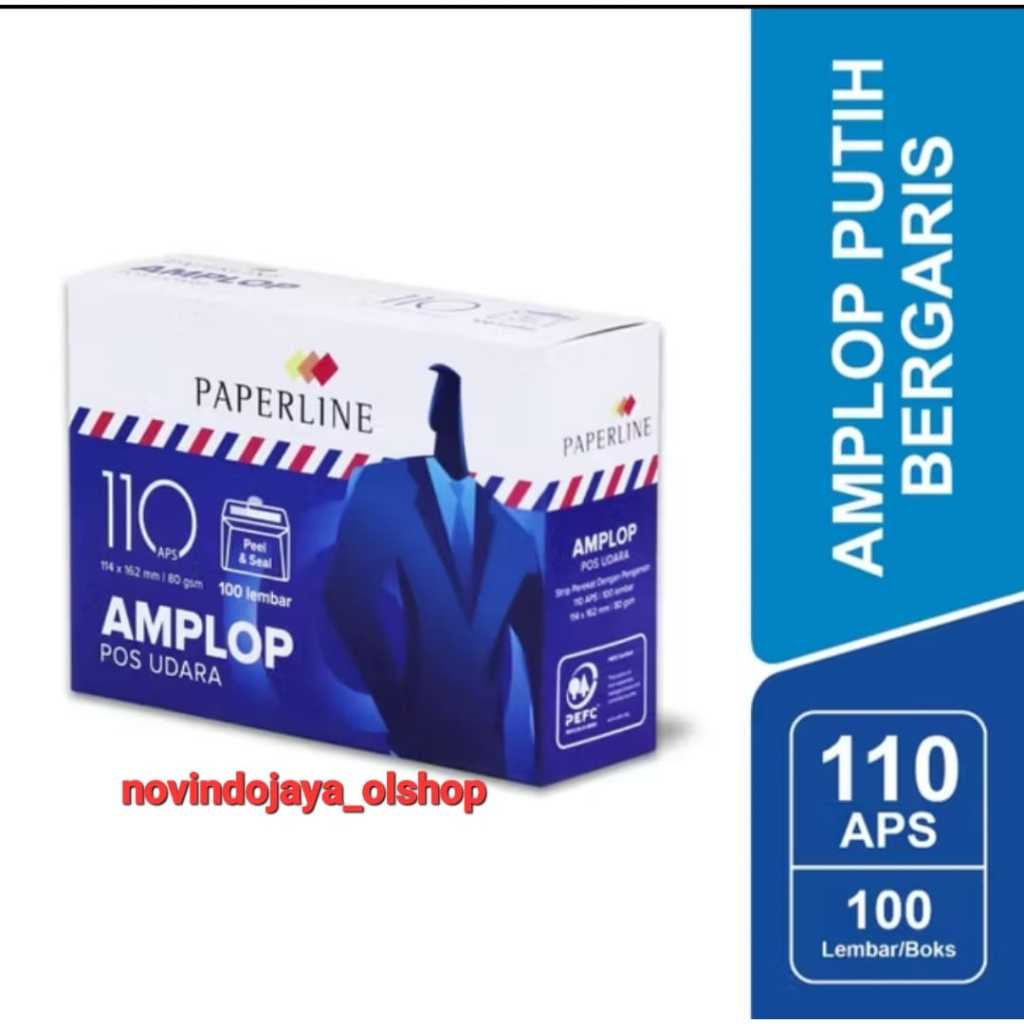 

1 PAK AMPLOP PUTIH AIRMAIL PAPERLINE 110 APS 80GSM ISI 100LBR/PAK TERMURA