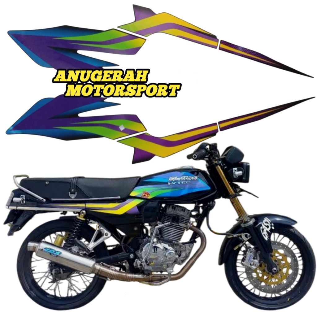 striping stiker lis honda gl max 2003 grafis biru ungu hijau kuning