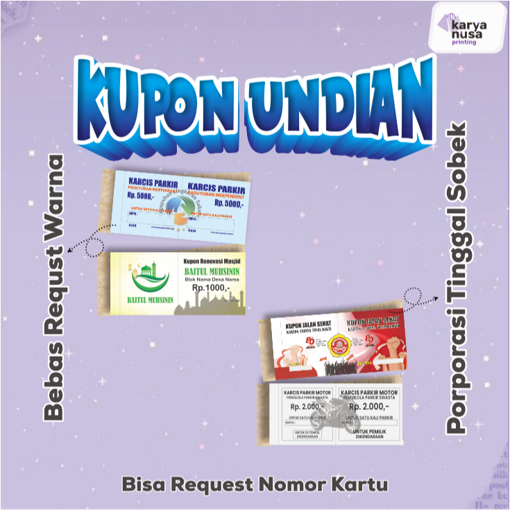 Kupon Undian Custom - Bisa Request Nomor & Desain - Cetak Full Color HD - Double Porporasi Mudah Dip