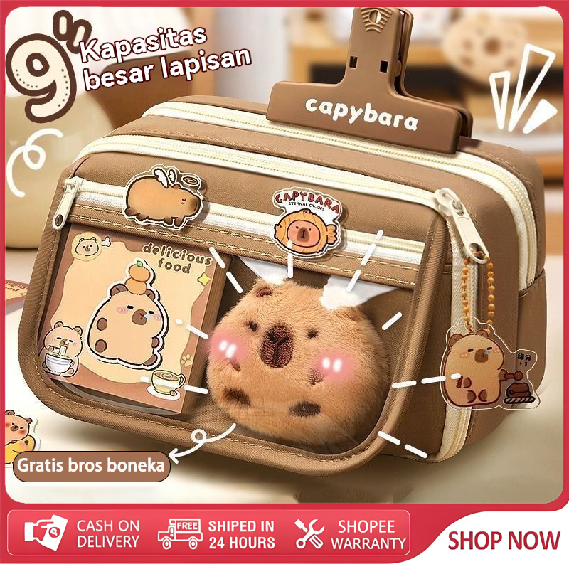 

⭐COD/ORI⭐Capybara Tempat alat tulis kotak Kapasitas EXTRA BESAR | Bonus Notebook, Sticker Exclusive | Desain Unik untuk Cute School Supplies & Perlengkapan Kantor | Hadiah Perfect untuk Sahabat